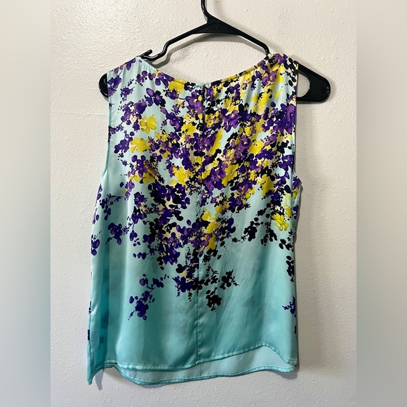 Talbots 100% Silk Aqua Floral Tank Top - Size 8P - Picture 5 of 9